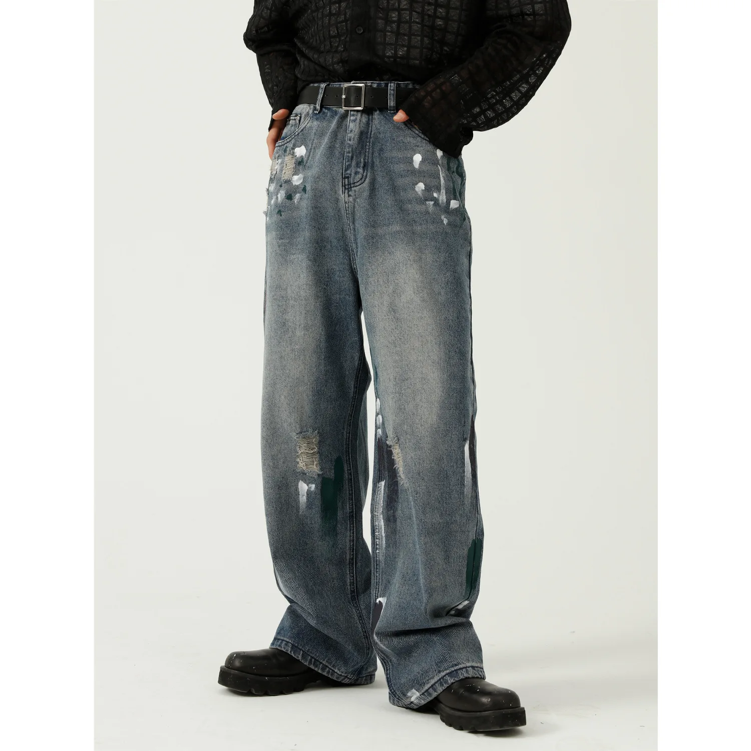 

Ripped Men Jeans 2022 New Autumn/Winter Fashion Fried Street Slim Wide Leg Jeans Men Denim Trousers Loose Long Pants