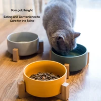 ceramic dog food bowl cat waterer double bowl feeder wooden stand dry wet cat food pot anti roll puppy drinking box pet supplies