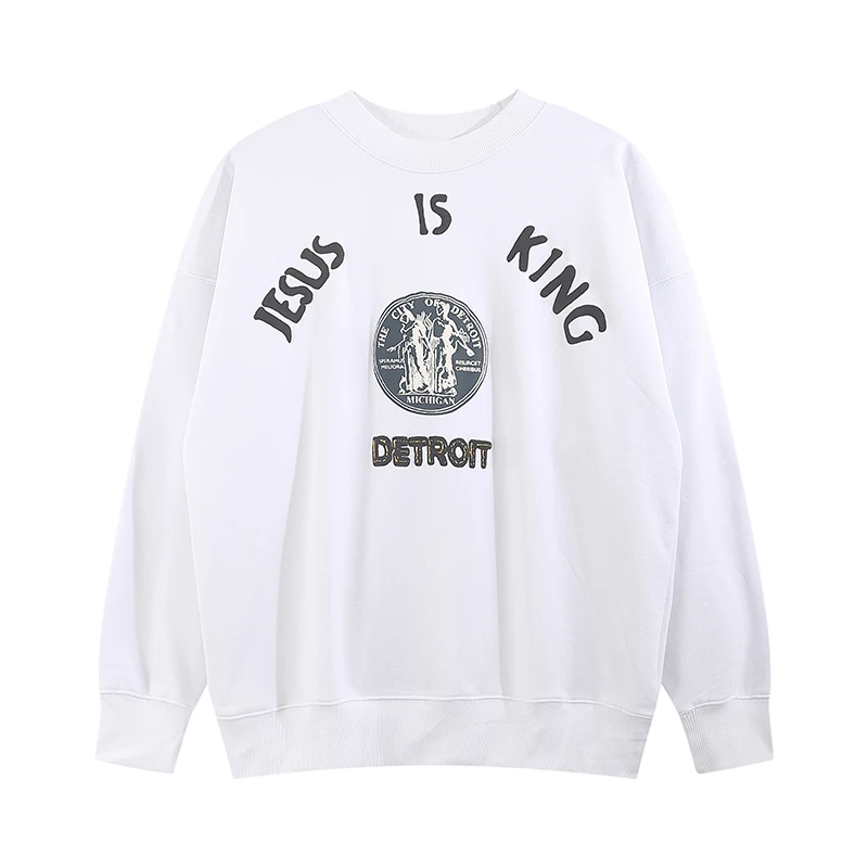 

Letter Foam Jesus Is King Crew Neck Kanye Fleece Hoodies for Men and Women Oversized Casual Loose Sweatshirts Streetwear