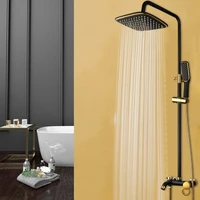 black bathroom shower faucet set 3 way hand spray mixer rainfall wall mounted tap