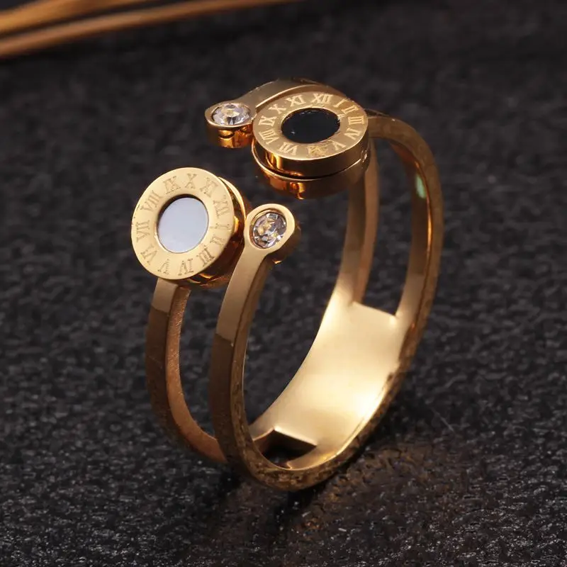 

New Fashion Stainless Steel Ring Gold Plating Roman Numerals Finger Rings White Black Resin Wedding Bridal Ring for Women