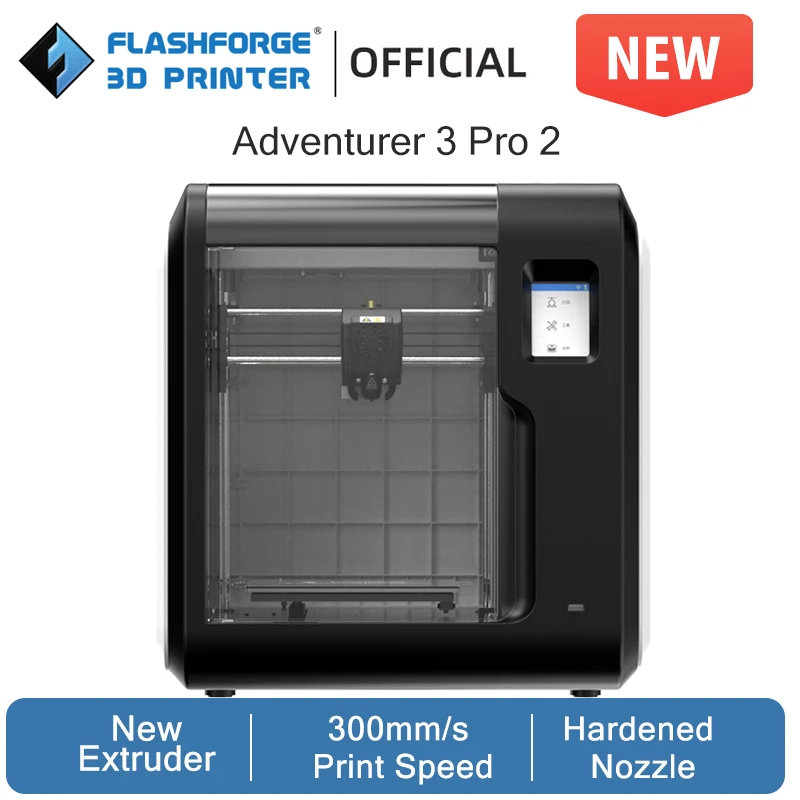 

3D принтер Flashforge Adventurer 3 Pro 2 PEI, встроенная пластина, быстрая скорость 300 мм/с, двойной вентилятор охлаждения, жесткая насадка для печати, углеродное волокно