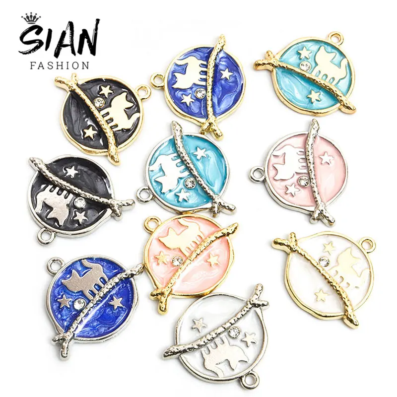 

10pcs/lot Enamel Cute Cartoon Cat Charms Oil Drop Moon Star Pendant Charms DIY Bracelet Necklace Earrings Keychains Jewelry