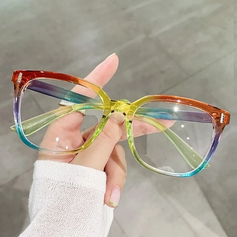 

2022 New Fashion Gradient Square Optical Anti-blue Glasses Women Vintage Summer Rainbow Eyeglasses Female Spectacles Oculos
