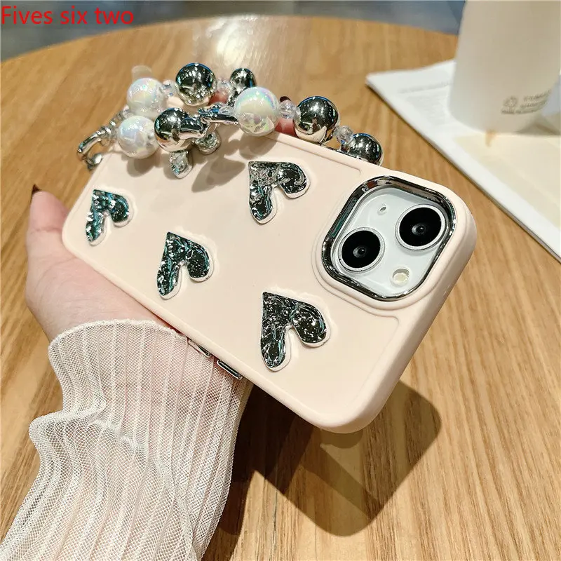 Мягкий силиконовый защитный чехол с браслетом и сердечками для iPhone 13 Pro Max 14 12 11 X XS