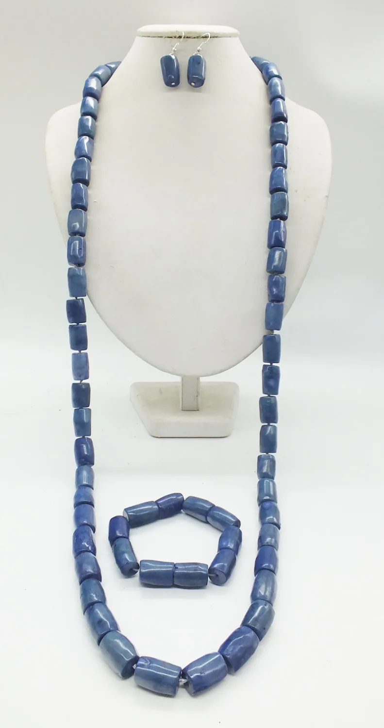 

Pretty African Fashion Bridal Jewelry Set. Coral necklace. Bracelet, Stud Earrings, 48 inches