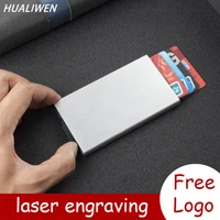 laser engraved logo credit card holder men slim anti protect travel id cardholder women rfid wallet metal card case