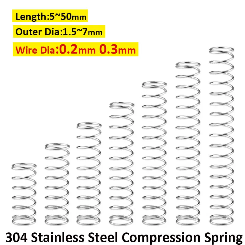 

10 шт., компрессионные пружины диаметром 304 мм, 0,2 мм, 0,3 мм, внешний диаметр 1,5 мм ~ 7 мм, Длина 5 мм ~ 50 мм