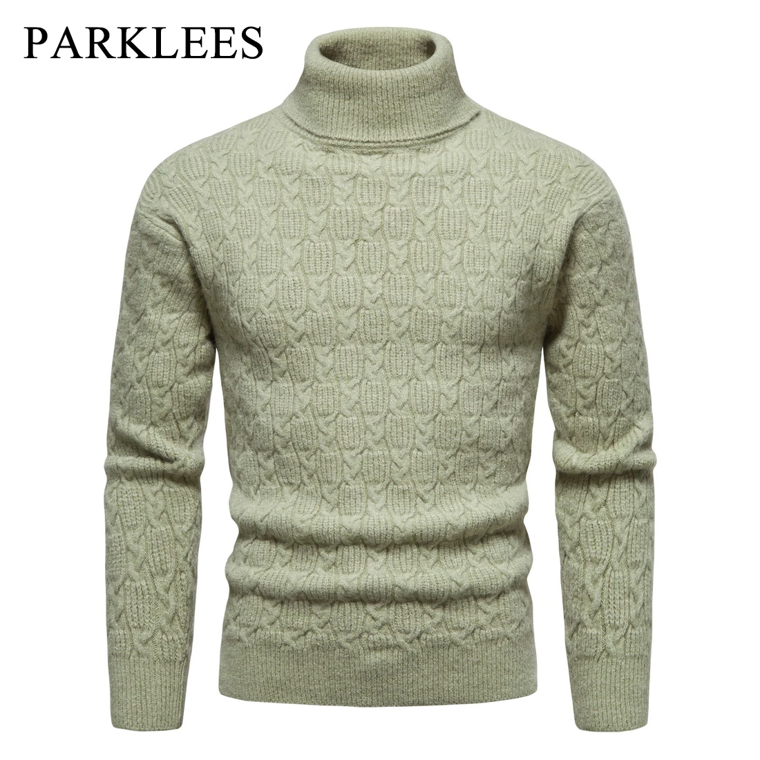 

Parklees Classic Cable Knit Turtleneck Sweater for Men 2022 Brand New Solid Color Pullovers Warm Casual Slim Fit Bottoming Shirt