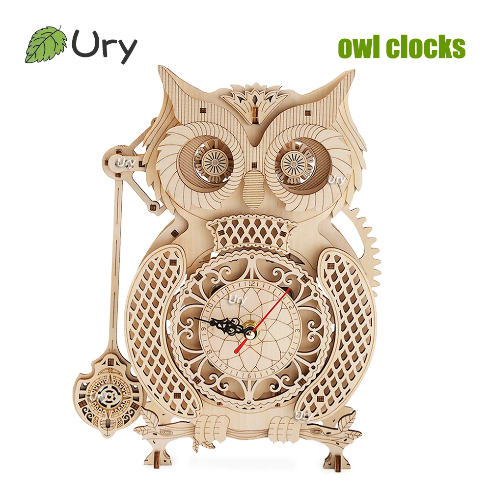 

Ury 3D Wooden Puzzle Retro Pendulum Owl Clock Model Set Hygrometer Mechanical Gear Decoration Hand-assembled Toy Adult Gift