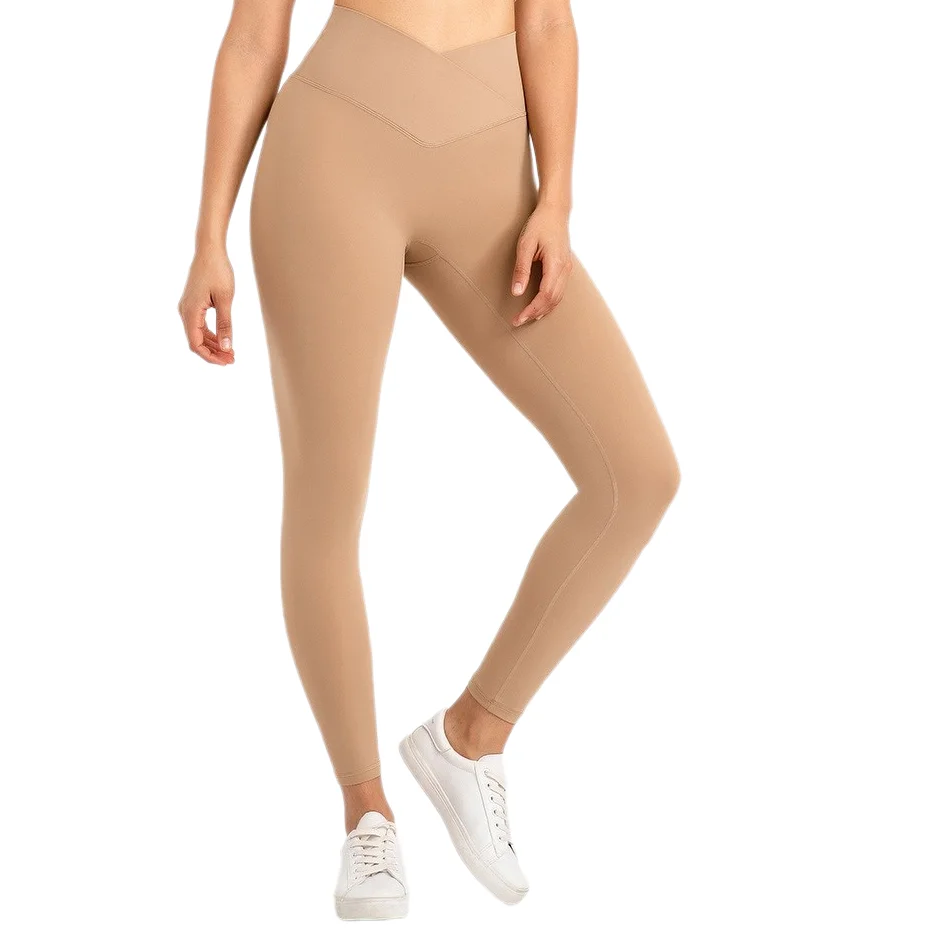 

Solid Color Lulu Fintess Leggings Sport Women Gym High Waist Yoga Pants Butter Soft Front Waist Cross100%squat Proof Compression