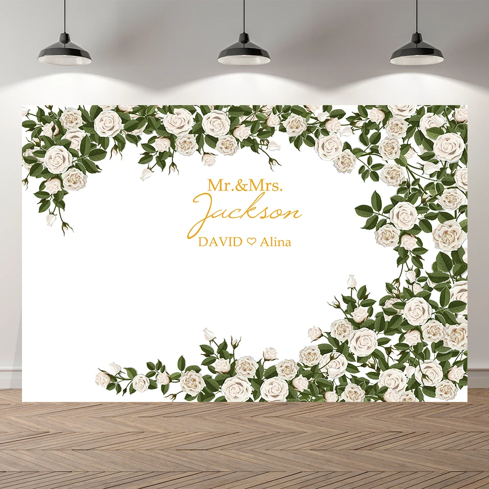 

Nitree Customizable Green Leaf Rose Floral Wedding Photography Backgrounds Anniversary Birthday Photocall Photo Backdrop Banner