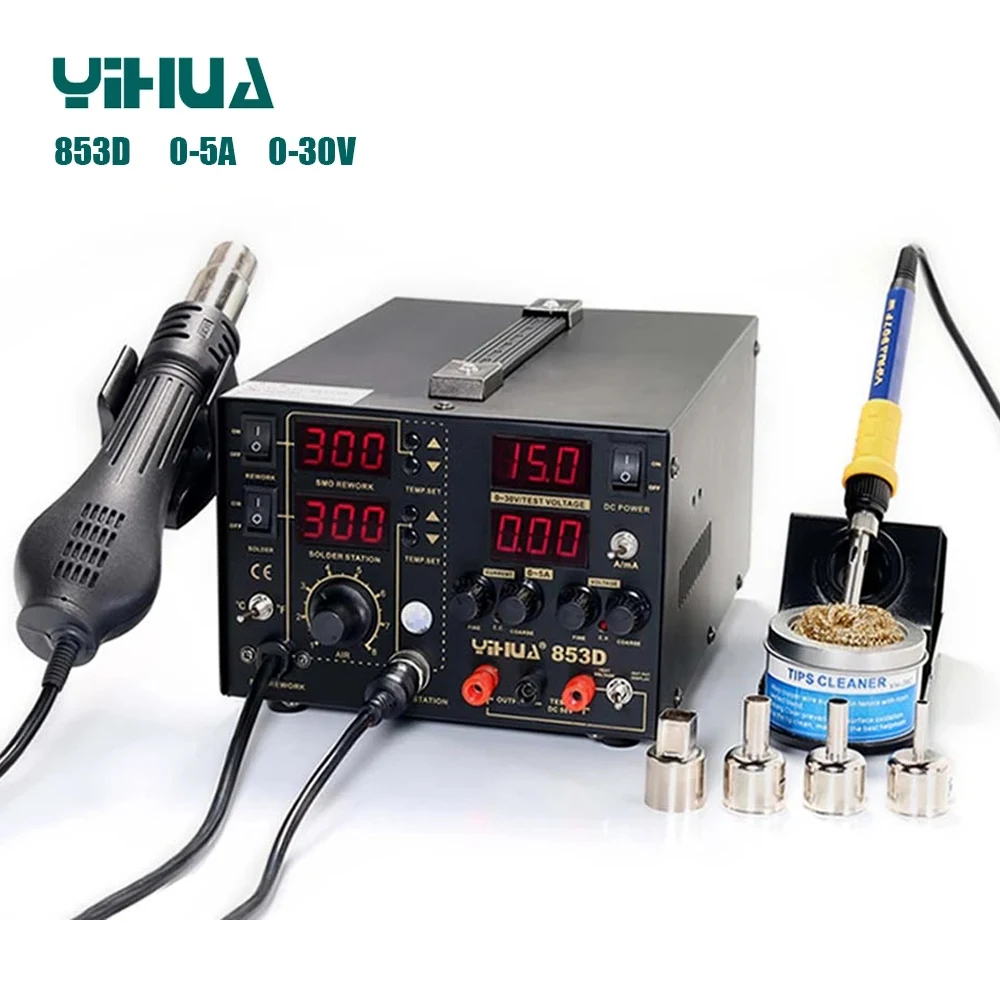 

Rework Solder Soldering Iron YIHUA 853D 5A USB 2A 1A SMD DC Power Supply Hot Air Gun Rework Solder Station temperature control