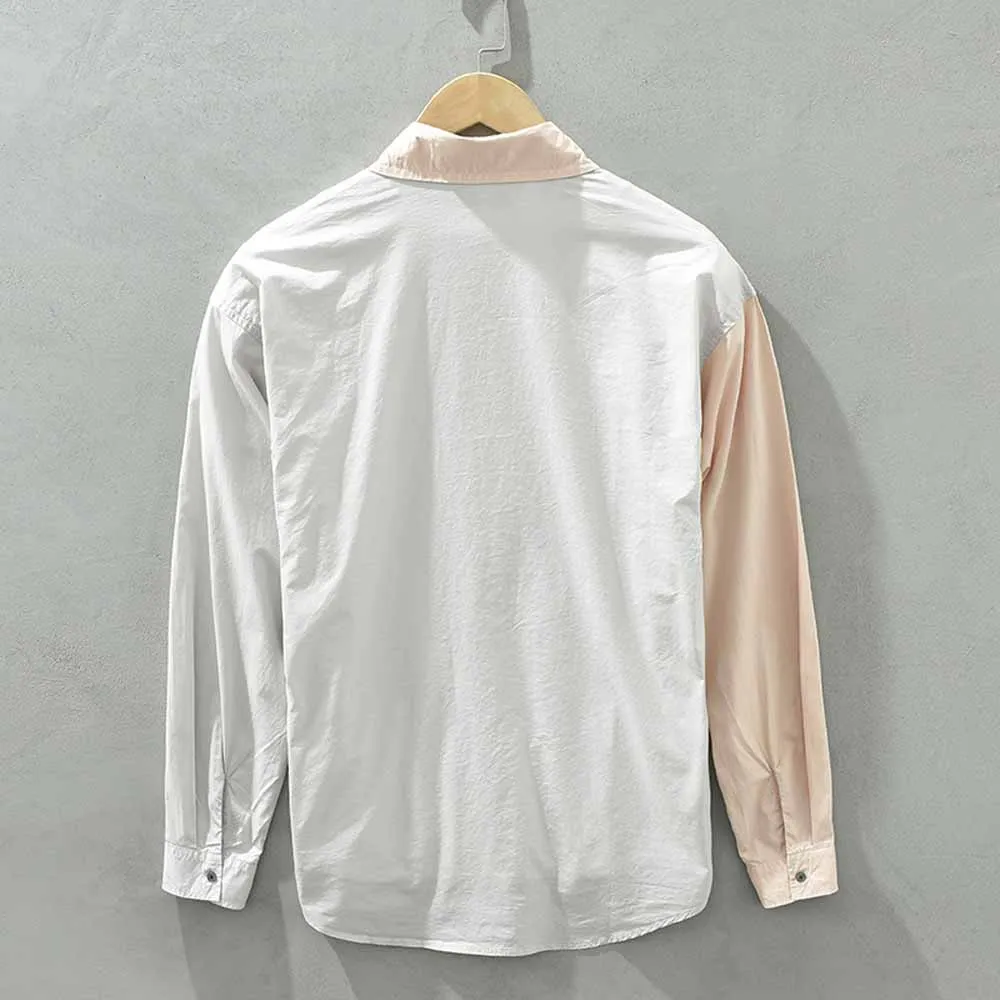 Long Sleeve Patchwork Shirt Men Slim Fit Cotton Casual Shirts Men Clothing Fashion New Spring