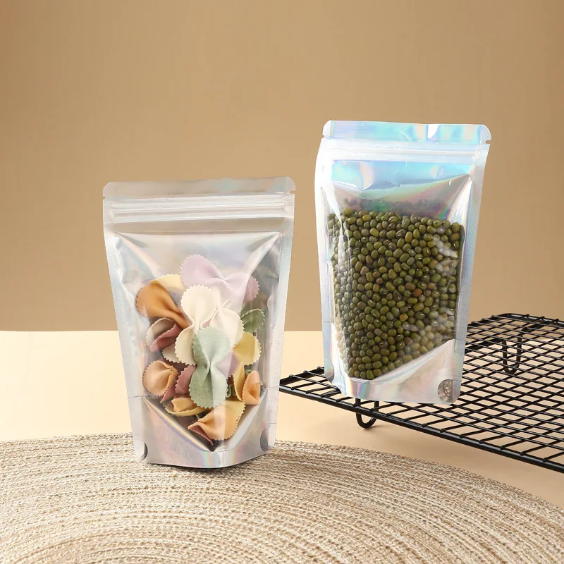 100 шт., одноразовые голографические пакеты с молнией и алюминиевой фольгой
