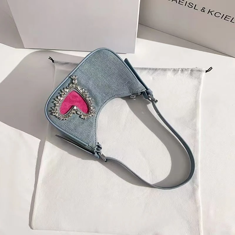 Модная новая сумка через плечо Love в форме полумесяца универсальная джинсовая для