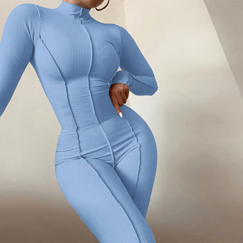 2023 Autumn and Winter New Women's Clothing Fashion High Collar Tight High Waist Casual Solid Color Sports Jumpsuit Women