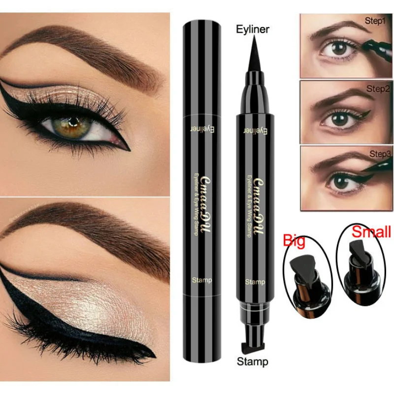 Double Wing Stamp Eyeliner Black Liquid Eyeliner Professional Cosmetics Arrow Eye Liner Makeup Waterproof Stencil Eyeliners