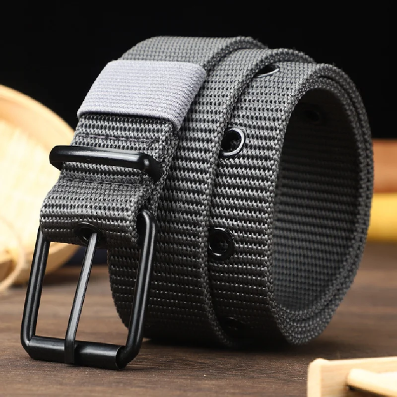 High Quality Fashionable Elastic Canvas Belt for Women Men Knitted Waistband Pin Buckle Adjustable Casual Canvas Belts for Jeans