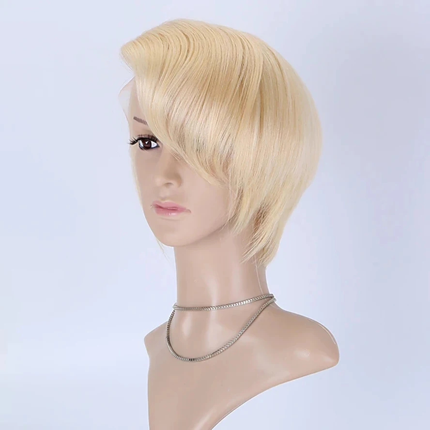 Human Hair Capless Wig For Women 613 Honey Blonde Lace Front Wig Brazilian Short Pixie Cut Bob Wigs Full Machine Made wig