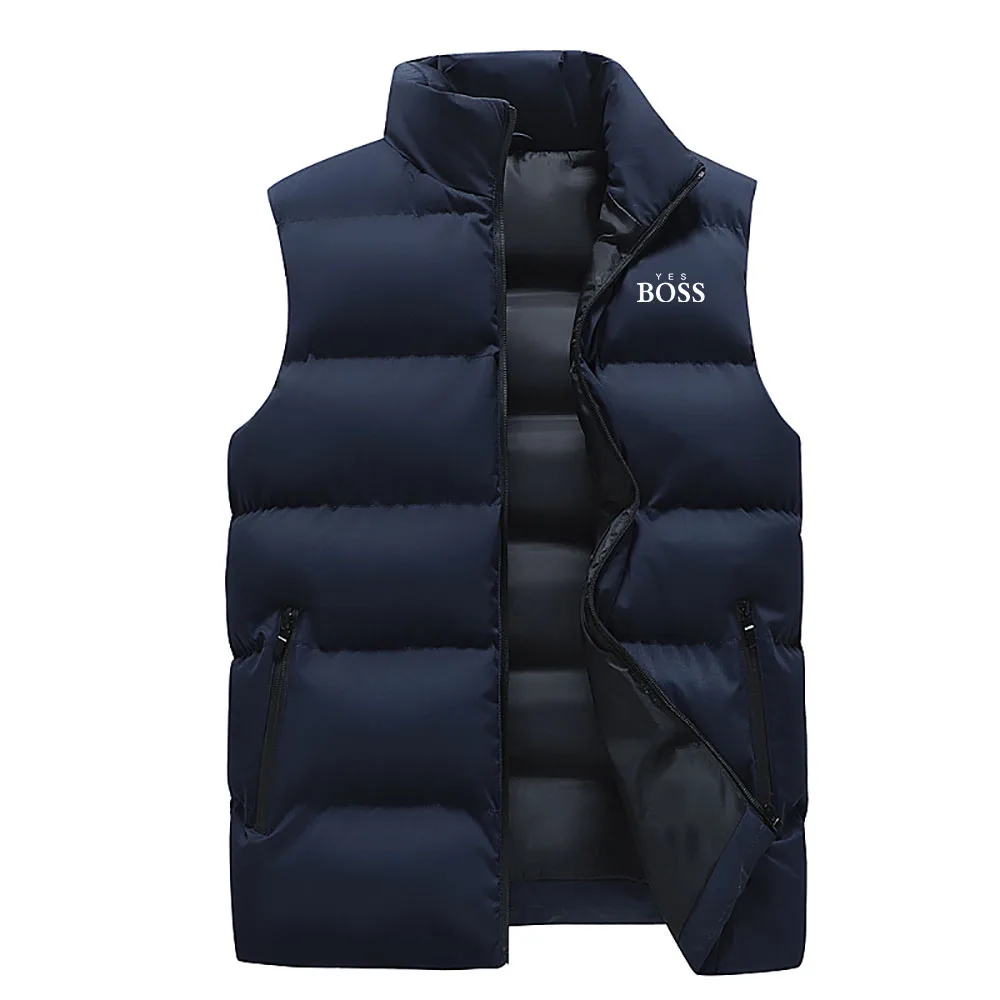 

Mens Vest Jacket Warm Sleeveless Jackets Winter Waterproof Zipper Coat Autumn Stand-up Collar Casual Waistcoat Brand Clothing