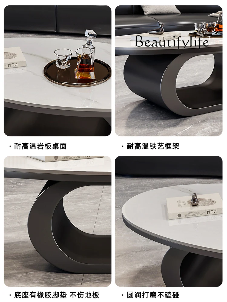 Домашняя овальная черная каменная плита для гостиной журнальный столик