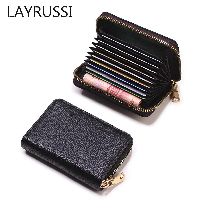 

LAYRUSSI Lychee Pattern Organ Card Bag Women Credit Card Wallet Money Card Zipper Coin Purse Ladies RFID Blocking Card Holder