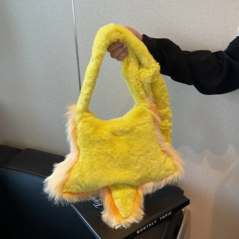 Осенне-зимняя плюшевая сумка через плечо с пятиконечной звездой корейская