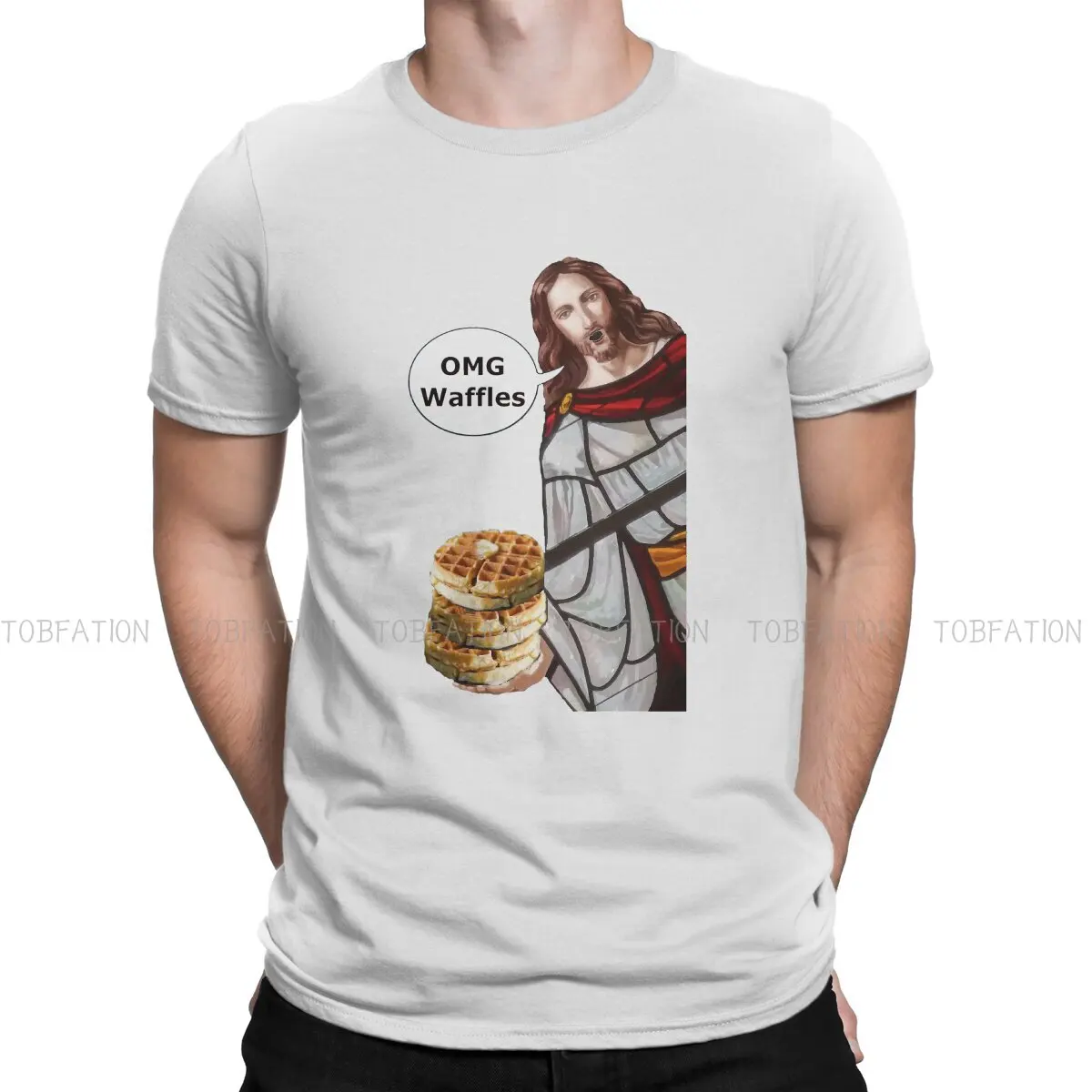 

Jesus OMG Waffles Active Hipster TShirts Day of The Dead The Need to Feed Men Graphic Fabric Streetwear T Shirt Round Neck