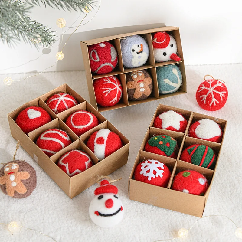 

Wool Felt Christmas Ball Hanging Pendant Gift Box Snowflake Gingerbread Man Christmas Tree Decor for Home Xmas Ornaments Navidad