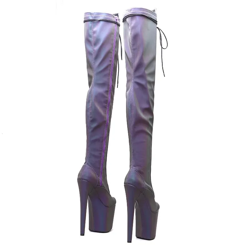 LAIJIANJINXIA/Новые женские сапоги выше колена с голографическим верхом 20 см/8 дюймов на
