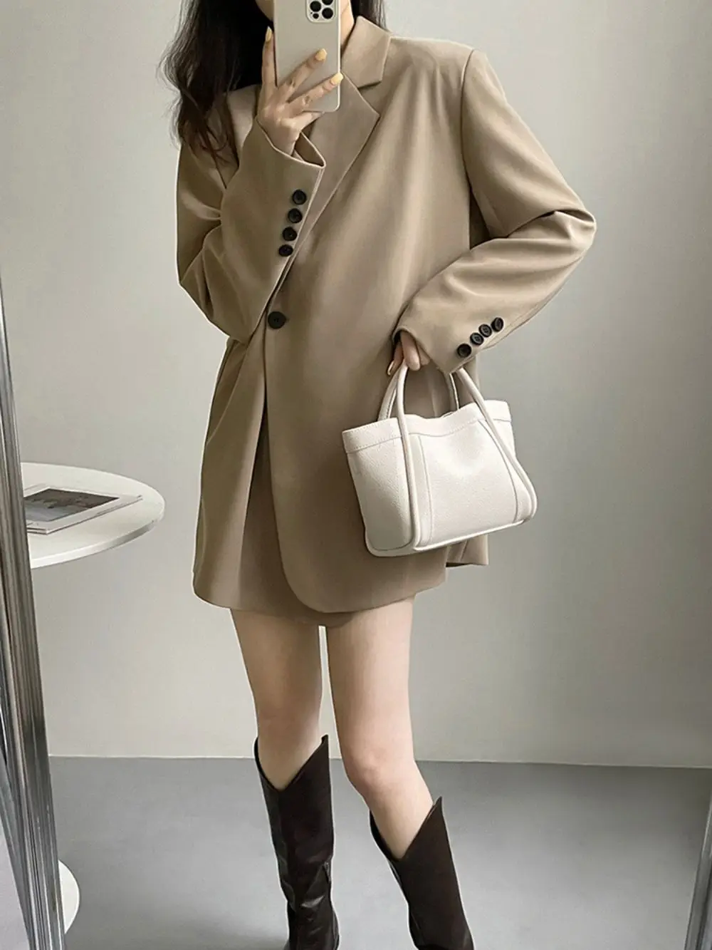 Solid Simple Blazers For Women Notched Collar Long Sleeve Single-Button Temperament Loose Jacket Female Office Lady Fashion Coat