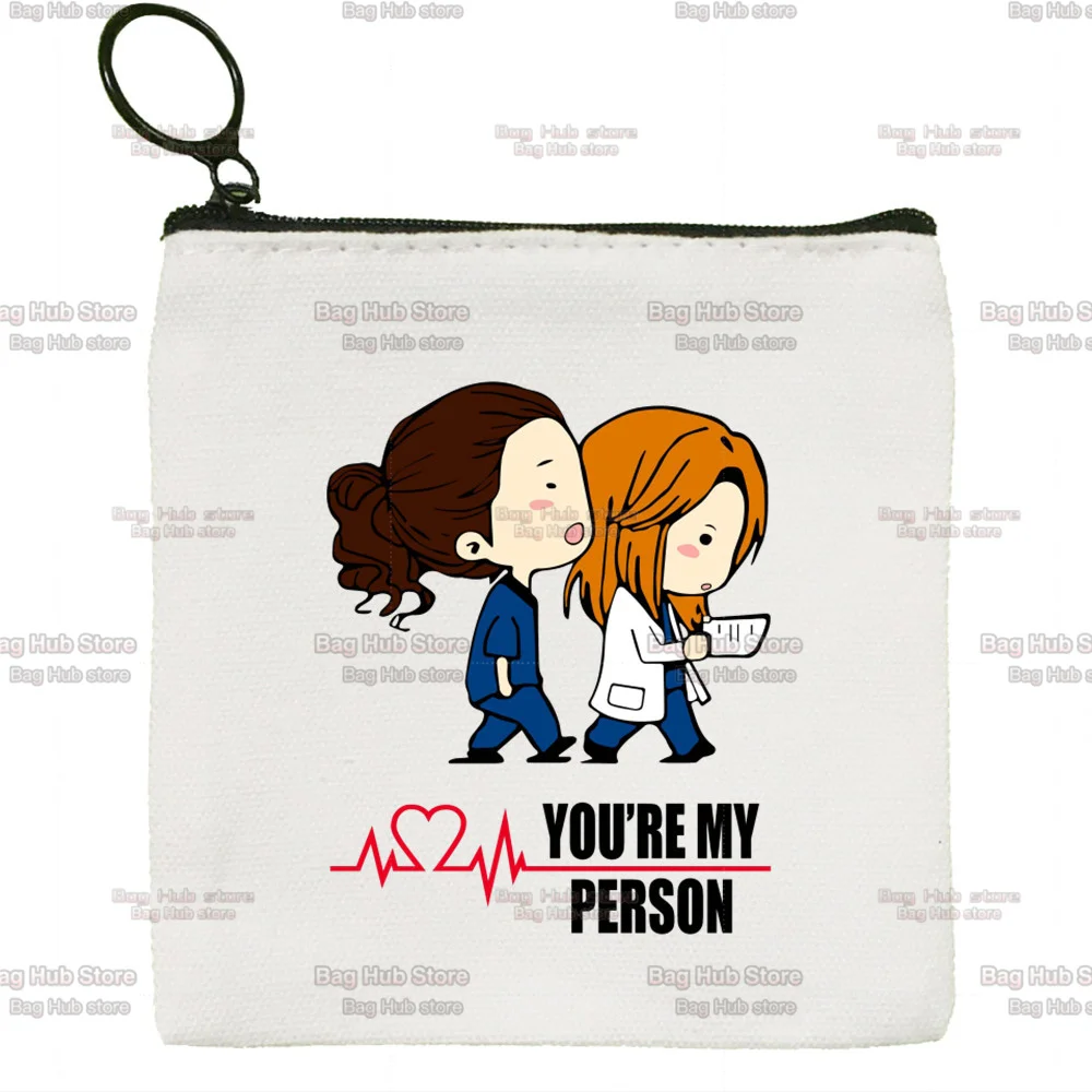Greys Anatomy You're My Person 90s Nurse Doctor Cute Girl Coin Purse Key Bag Card Bag Lipstick Cosmetic Bag Mini Storage Bag