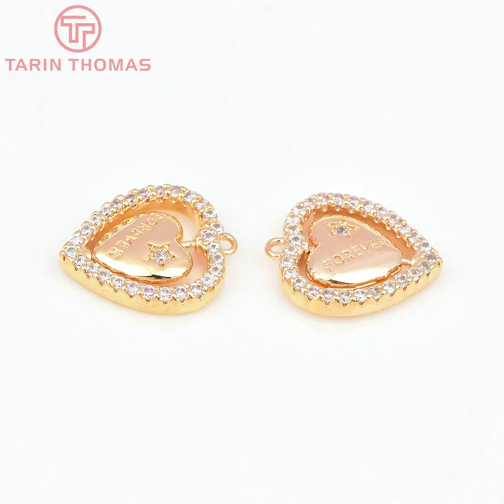 Латунная фурнитура с цирконом цвет золото 24 К 11 х12 мм 2 шт.