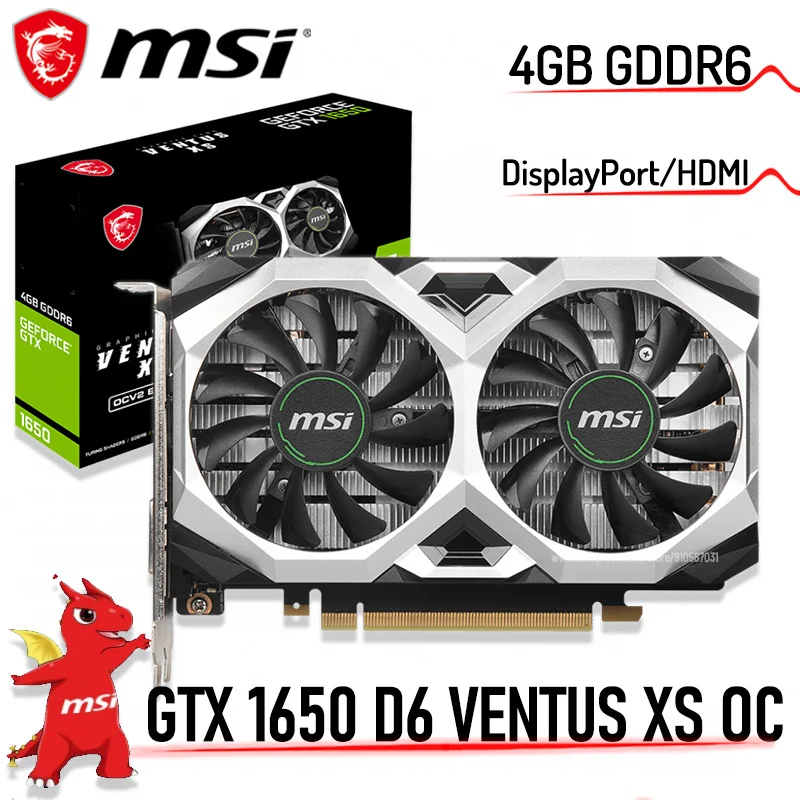 

GDDR6 MSI GeForce GTX 1650 D6 VENTUS XS OC графическая карта 12000 МГц 4 Гб 1650 бит PCI Express 3,0 16X GTX игровая видеокарта Новинка