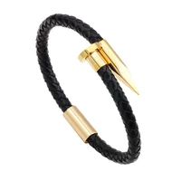 fashion braided leather bracelet simple casual mens jewelry stainless steel buckle bracelet couple gift nails