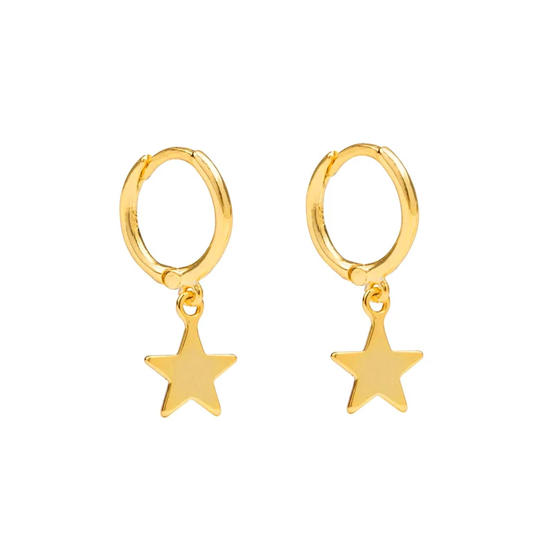

925 Silver Earrings For Women Gold Star Pendant Earrings Girl Gift Cartilage Ear Bone Piercing Earring Female Zircon aretes R5