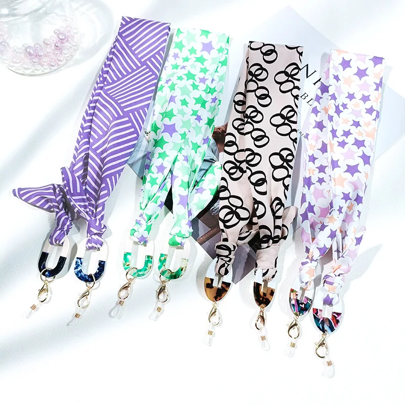 

Colorful Silk Scarf Print Glasses Chain Lanyard for Women Windproof Sunglasses Mask Holder Nylon Neck Rope Eyewear Accessories