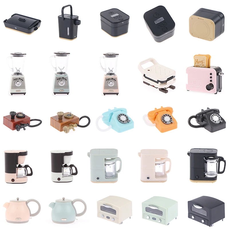 

1 шт. кукольный домик, мини-украшение, кухонная кофемашина для хлеба, соковыжималка, электрическая сковорода для выпечки, винтажный телефон