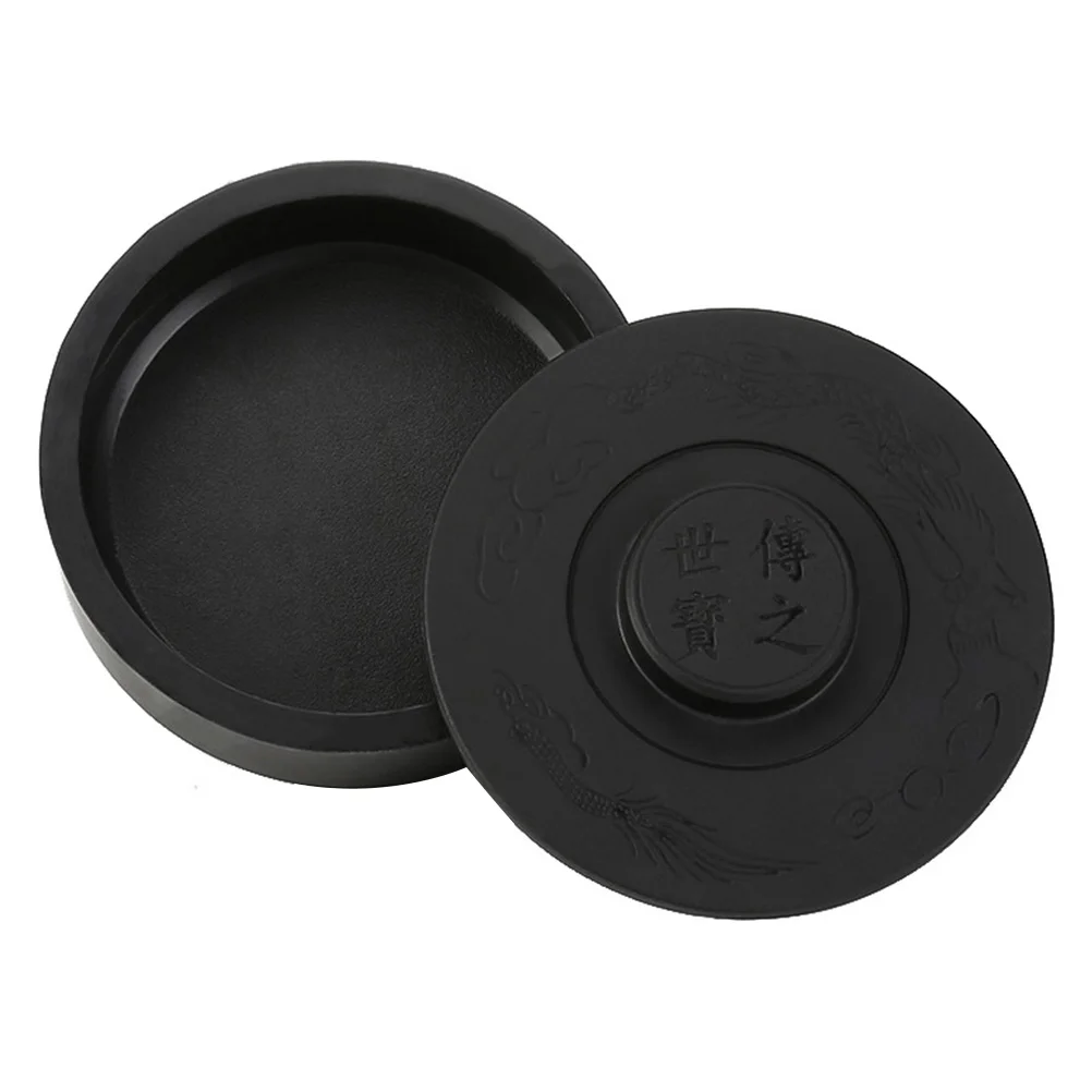 

Calligraphy Inkstone Round Inkslab with Lid Grinding Inkslab Writing Accessory