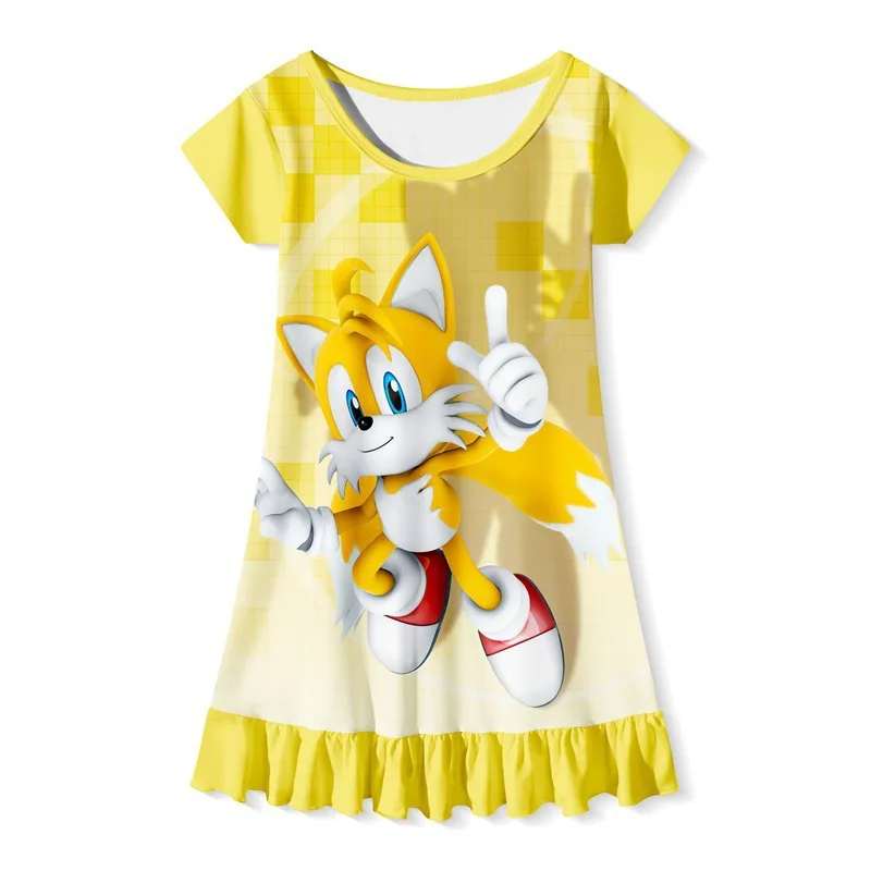 

Children's Clothing Sonic Two-tailed Fox Tails Shape Cosplay Cartoon Children's Nightdress Loose and Comfortable