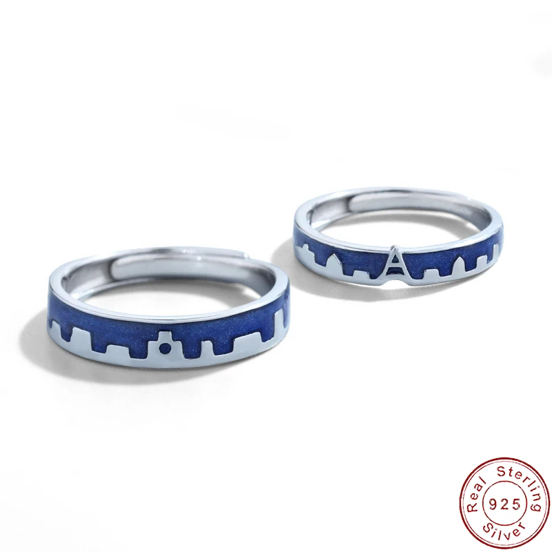 

Authentic S925 Sterling Silver City High-rise Couple Opening Ring Simple Ladies For Women Men Birthday Gift Jewelry
