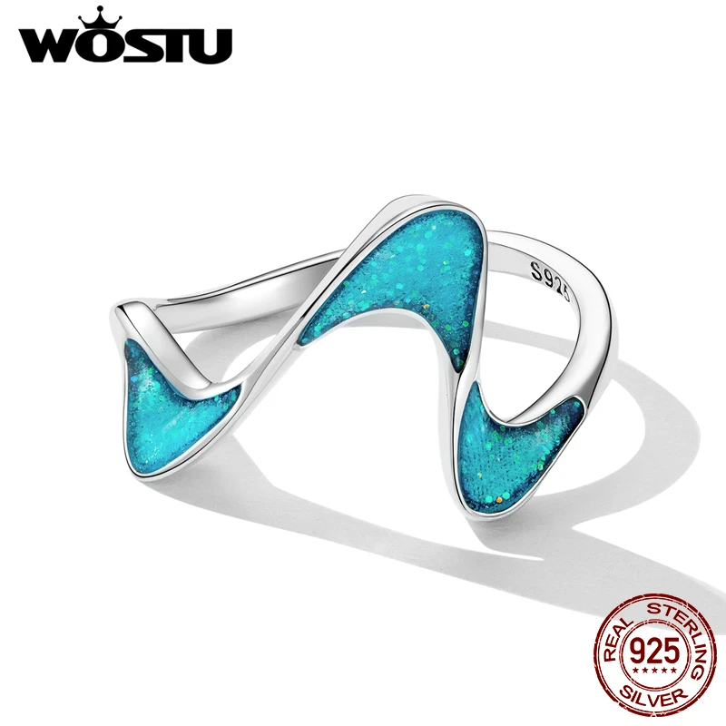 WOSTU стерлингового серебра 925 пробы 3D волнистый стиль синие кольца для женщин