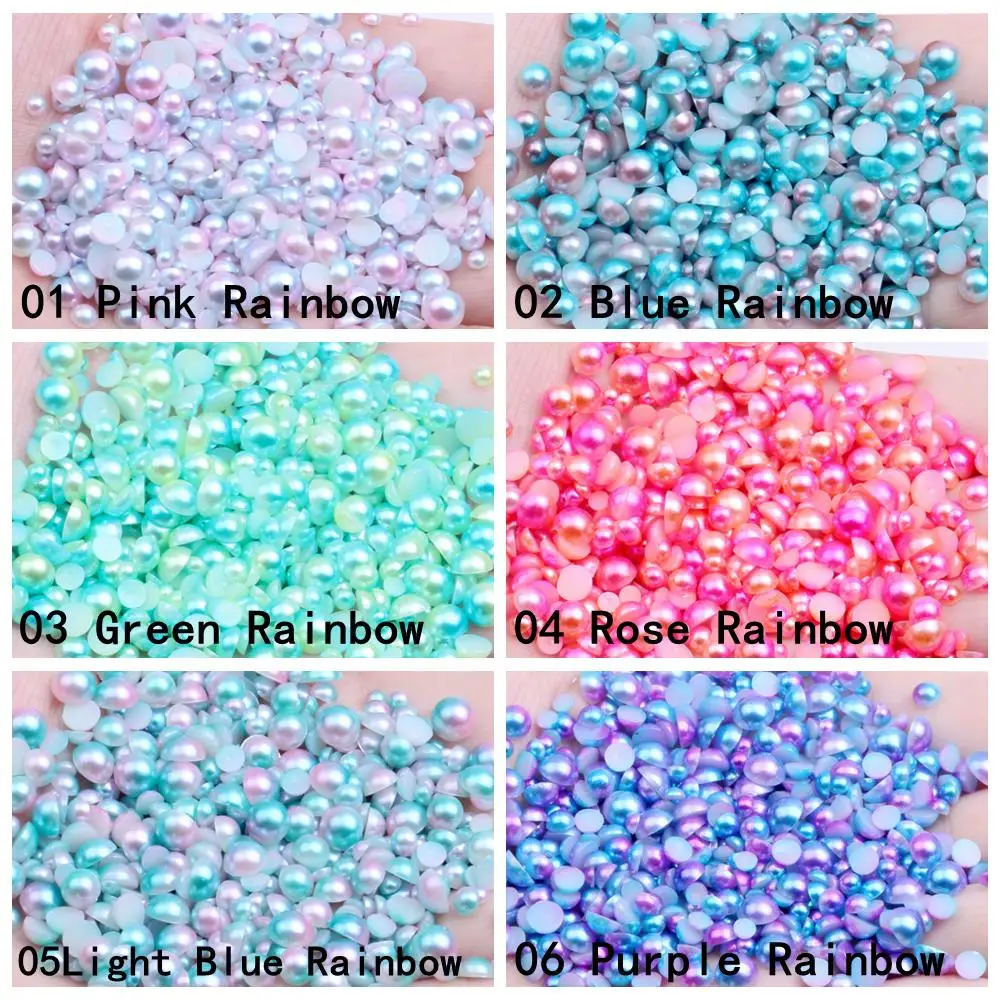Новые полукруглые жемчужины Light Rose Rainbow Color размером 3-10 мм на клей для декорирования свадебных нарядов, одежды, ногтей и ручной работы.