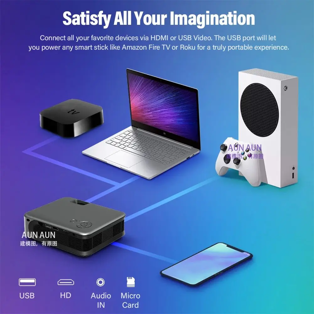 AUN A30 Мини проектор телевизор Smart TV WIFI портативный домашний кинотеатр с