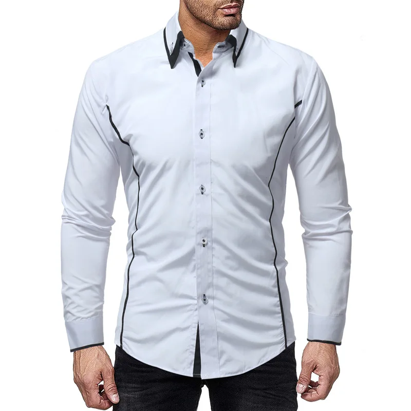 2022 spring and autumn European and American new color contrast double collar men's casual slim long sleeve shirt men's shirt