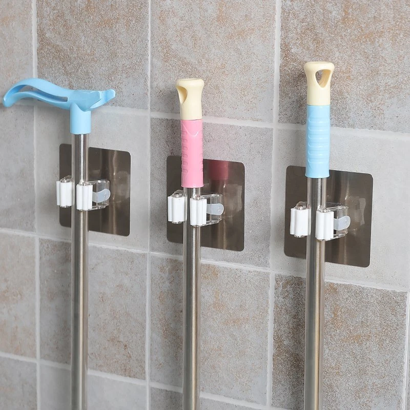 

Wall-Mounted Type Room Organizer Holder Holder Self-Stick Broom Hanger Hook Bathroom Mops Storage Racks PP Cleaning Tools 3pcs