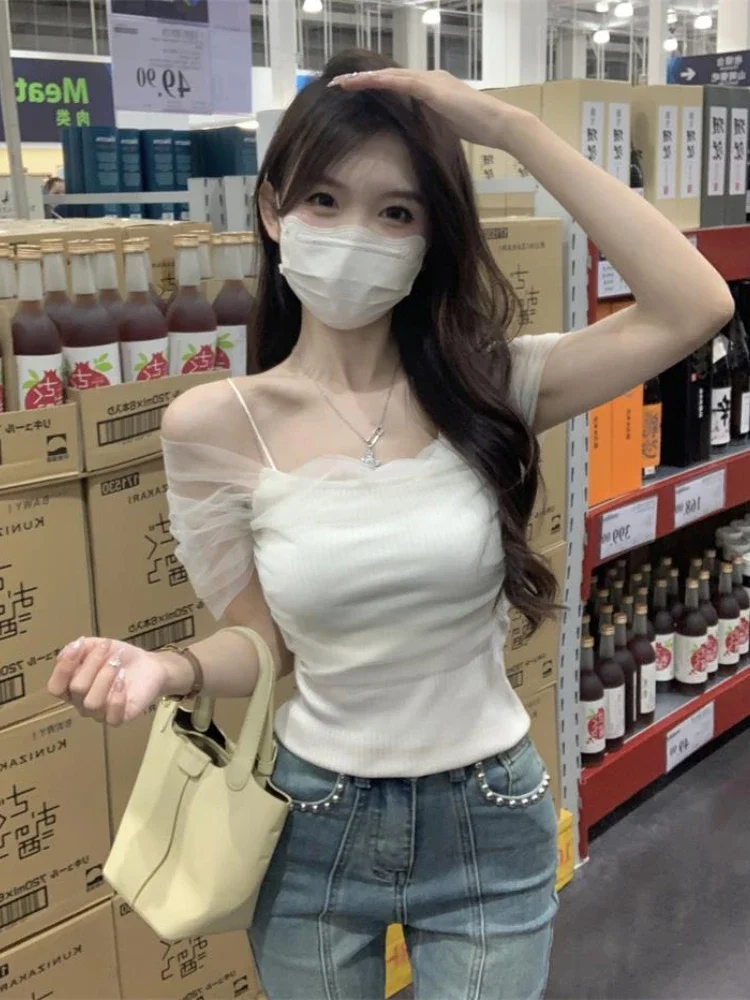 Женская трикотажная Летняя Сексуальная простая футболка 2024 женская одежда в