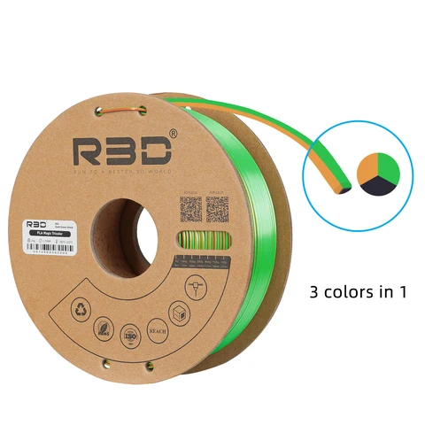 Трехцветная нить PLA R3D для Createbot, 1 кг, 2,2 фунтов, нить 1,75 мм ± 0,03 мм, трехцветная нить pla для сублимации товаров, три цвета