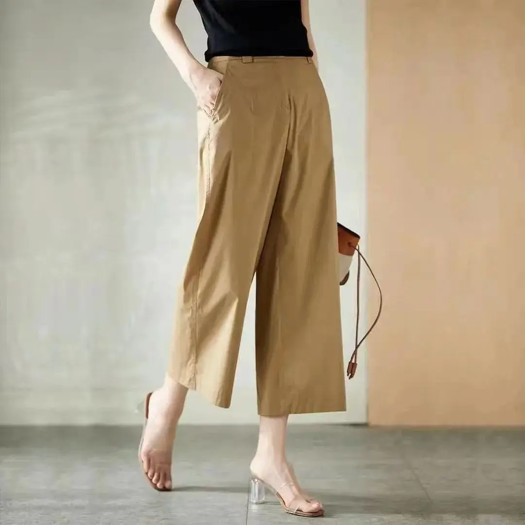 

High Waist And Thin Wide Leg Pants Women's 2022 Summer New Solid Color Cropped Pants Cotton Hemp Loose Casual Pants